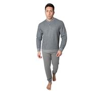 Leo Corsetteria Herren-Schlafanzug, lang, Plüsch, Winter, warm, Rundhalsausschnitt, mit Knöpfen, Tasche, Bündchen. Avio, Größe S, hellgrau, L