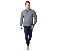 Leo Corsetteria Herren-Schlafanzug, lang, Plüsch, Winter, warm, Rundhalsausschnitt, mit Knöpfen, Tasche, Bündchen. Avio, Größe S, blau, L