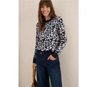 Strickpullover CECIL, Damen, Gr. L42, blau (urban dunkelblau), Stoff, 50% Viskose, 28% Polyester, 22% Nylon, animal-print, normal normal, Rundhals, Rippbündchen, Pullover, mit Leomuster (56529253-L) u