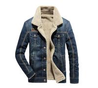 LEOCLOTHO Herren Jeansjacke Denim Jacke Slim Fit Casual Trucker Sherpa Denim Jacket mit Patch Hellblau