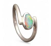 LeoLars-PABE Design Ring mit Lightning Ridge Opal aus 925er Silber, Gr. 56-57 (18,1), mehrfarbiges Opalfeuer, seidenmatt, Unikat, Handarbeit