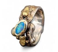 LeoLars-PABE Lightning Ridge Opal Design Ring, Gr.58 (18,5), aus 925er Silber mit 585er Gold Elementen, Roh, Stylisch, Anders, Individuell, Unikat, Handarbeit