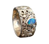LeoLars-PABE Lightning Ridge Opal Design Ring, Gr.58-59 (18,5), aus 925er Silber, Ring verspielt, verschnörkelt, Opal mit grünem und blauem Opalfeuer, Unikat, Handarbeit