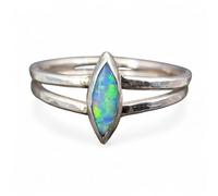 LeoLars-PABE Multicolor Lightning Ridge Opal Design Ring, aus 925er Silber, Gr. 55-56 (17,8), Opal in Navetteschliff, zierlich, Unikat, Handarbeit