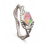 LeoLars-PABE Multicolor Lightning Ridge Opal Design Ring, Gr. 62 (19,7), aus 925er Silber, Perldrahtdesign, Opal in Zargenfassung, Unikat, Handarbeit