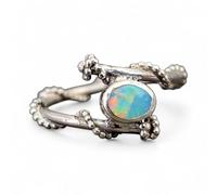 LeoLars-PABE Verspielter, zarter Lightning Ridge Opal Design Ring aus 925er Silber, Gr. 52 (16,7), kräftiges Opalfeuer in blau und grün, Unikat, Handarbeit