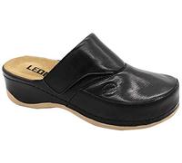 LEON 2019 Komfortschuhe Lederschuhe Pantolette Hausschuhe Clog, Damen, Schwarz, EU 36