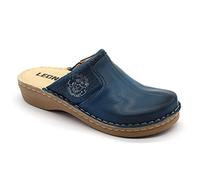 LEON 360 Komfortschuhe Lederschuhe Pantolette Clog Damen, Blau, EU 38