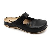 LEON 953 Lederschuhe Clog Pantolette Komfortschuhe Hausschuhe, Damen, Schwarz, EU 37