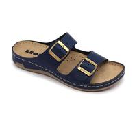 LEON 955 Lederschuhe Sandalen Sandalette Clog Pantolette Komfortschuhe Hausschuhe, Damen, Blau, EU 37