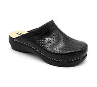 Leon PU100 Komfortschuhe Lederschuhe Pantolette Clog Damen, Schwarz, EU 37