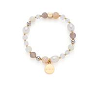 Armband LEONARDO "Bicolor Hope, 022633" Armbänder Gr. Edelstahl-Perlen, weiß (gelbgoldfarben, grau, braun, weiß, grau) Damen Perlenarmbänder mit Achat - Glasperle, Süßwasserzuchtperle (94114326-0)