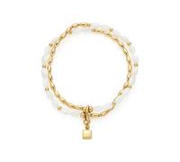 JEWELS BY LEONARDO Armband Welda • Arm-Kette aus goldfarbenem Edelstahl • Mix aus olivenförmigen Muschelperlen und Goldkugeln • 18 cm Länge • Schmuck Geschenk für Frauen • 024702