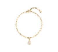 JEWELS BY LEONARDO Armband Rosy • Arm-Kette aus goldfarbenem Edelstahl • Paperclip-Kette mit tropfenförmigen Anhänger aus facettiertem, rosa Glas • 18-21 cm Länge • Geschenk für Frauen • 024972
