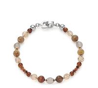 Leonardo Caralina Clip&Mix Armband aus Edelstahl 1 Stück, Perlen-Armband Silber mit Glas-, Achat-und Goldflussperlen beige braun, Damenschmuck, 021540