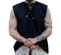 Leonardo Carbone® Ärmelloses Mittelalter Hemd Jean - Mittelalter Kleidung, LARP-Kleidung, Festival Outfit, Karneval Kostüm Herren, Freizeithemden - 100% Baumwolle Schwarz XL