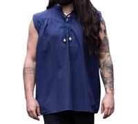 Leonardo Carbone® Ärmelloses Mittelalter Hemd Louis - Mittelalter Kleidung, Mittelalter?Hemd Herren, LARP-Kleidung, Festival Outfit Herren, Kostüm, Freizeithemden Blau M