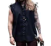 Leonardo Carbone® Ärmelloses Mittelalter Hemd OTT - Mittelalter Hemd Herren, LARP-Kleidung, Festival Outfit Herren, Karneval Kostüm, Freizeithemden - 100% Baumwolle Schwarz L