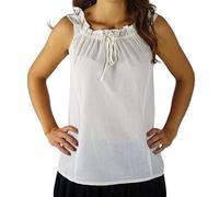 Leonardo Carbone® Damen Bluse Adele | Tunnelzug Am Dekolleté | Ärmelloses Design | Karneval, Halloween, Cosplay, LARP, Mittelalter, Festival, Tunika, Top | 100% Baumwolle Weiß XL
