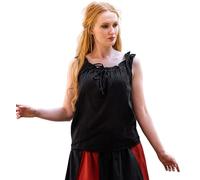 Leonardo Carbone® Damen Bluse Adele | Tunnelzug Am Dekolleté | Ärmelloses Design | Karneval, Halloween, Cosplay, LARP, Mittelalter, Festival, Tunika, Top | 100% Baumwolle Schwarz M