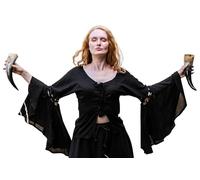 Leonardo Carbone® Damen Bluse Carmen | Trompetenärmel Mit Schnürung | Karneval, Halloween, Cosplay, LARP, Mittelalter, Kostüm, Tunika, Gothic, Renaissance | 100% Viskose Schwarz S
