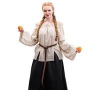 Leonardo Carbone® Damen Bluse Coletta | Schulterfrei | Voluminöse Ärmel | Karneval, Halloween, Cosplay, LARP, Mittelalter, Tunika, Kostüm, Wikinger | Baumwolle Natur S, M