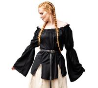 Leonardo Carbone® Damen Bluse Emma | Schulterfrei | Voluminöse Ärmel | Karneval, Halloween, Cosplay, LARP, Mittelalter, Tunika, Kostüm, Fest, Event | 100% Viskose Schwarz L, XL