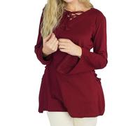 Leonardo Carbone® Damen Bluse Geschnürtes Oberteil Lea Mit Kapuze | Lange Kapuze | Asymmetrischer Schnitt | Karneval, Halloween, Cosplay, LARP, Tunika, Mittelalter | 100% Baumwolle Weinrot M