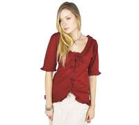 Leonardo Carbone® Damen Bluse Kurzarm-Rüschenbluse Bea | Raffinierte Schnürung | Verzierende Rüschen | Karneval, Halloween, Cosplay, LARP, Mittelalter, Kostüm | 100% Baumwolle Weinrot 2XL