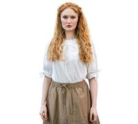 Leonardo Carbone® Damen Bluse Mittelalter Kurzarmbluse Sandra | Verstellbarer Kordelzug | Elegante Spitzenverzierung | Karneval, Halloween, Cosplay, LARP, Tunika, Hemd | 100% Baumwolle Weiß 3XL