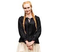 Leonardo Carbone® Damen Bluse Mittelalterbluse Bettina | Rüschen-Décolleté | Spitzenakzente | Karneval, Halloween, Cosplay, LARP, Tunika, Hemd, Kostüm | 100% Baumwolle Schwarz 3XL