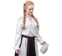Leonardo Carbone® Damen Bluse Mittelalterbluse Bettina | Rüschen-Décolleté | Spitzenakzente | Karneval, Halloween, Cosplay, LARP, Tunika, Hemd, Kostüm | 100% Baumwolle Natur M