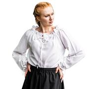 Leonardo Carbone® Damen Bluse Mittelalterbluse Edith | Offenschulterig | Rüschenärmel | Karneval, Halloween, Cosplay, LARP, Kostüm, Mittelalter, Festkleidung | 100% Baumwolle Weiß 3XL