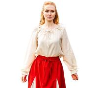 Leonardo Carbone® Damen Bluse Mittelalterbluse Edith | Offenschulterig | Rüschenärmel | Karneval, Halloween, Cosplay, LARP, Kostüm, Mittelalter, Festkleidung | 100% Baumwolle Natur 3XL