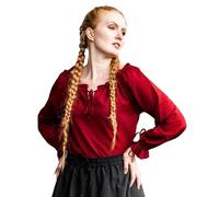 Leonardo Carbone® Damen Bluse Mittelalterbluse Edith | Offenschulterig | Rüschenärmel | Karneval, Halloween, Cosplay, LARP, Kostüm, Mittelalter, Festkleidung | 100% Baumwolle Rot 3XL