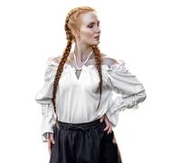 Leonardo Carbone® Damen Bluse Mittelalterbluse Morgan | Schulterfrei | Verstellbarer Ausschnitt | Karneval, Halloween, Cosplay, LARP, Tunika, Kostüm | 100% Baumwolle Weiß XL