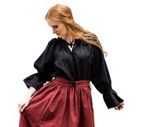 Leonardo Carbone® Damen Bluse Mittelalterbluse Morgan | Schulterfrei | Verstellbarer Ausschnitt | Karneval, Halloween, Cosplay, LARP, Tunika, Kostüm | 100% Baumwolle Schwarz M