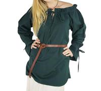 Leonardo Carbone® Damen Bluse Mittelalterbluse Morgan | Schulterfrei | Verstellbarer Ausschnitt | Karneval, Halloween, Cosplay, LARP, Tunika, Kostüm | 100% Baumwolle Grün 2XL
