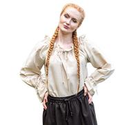 Leonardo Carbone® Damen Bluse Mittelalterbluse Morgan | Schulterfrei | Verstellbarer Ausschnitt | Karneval, Halloween, Cosplay, LARP, Tunika, Kostüm | 100% Baumwolle Natur 3XL