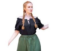 Leonardo Carbone® Damen Bluse Otilia | Kordelzug Dekolleté | Schulterfrei | Karneval, Halloween, Cosplay, LARP, Mittelalter, Tunika, Oberteil, Kostüm | 100% Baumwolle Schwarz L