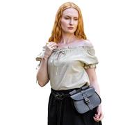 Leonardo Carbone® Damen Bluse Otilia | Kordelzug Dekolleté | Schulterfrei | Karneval, Halloween, Cosplay, LARP, Mittelalter, Tunika, Oberteil, Kostüm | 100% Baumwolle Hanf L