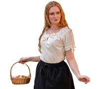 Leonardo Carbone® Damen Bluse Otilia | Kordelzug Dekolleté | Schulterfrei | Karneval, Halloween, Cosplay, LARP, Mittelalter, Tunika, Oberteil, Kostüm | 100% Baumwolle Natur S