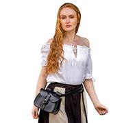 Leonardo Carbone® Damen Bluse Otilia | Kordelzug Dekolleté | Schulterfrei | Karneval, Halloween, Cosplay, LARP, Mittelalter, Tunika, Oberteil, Kostüm | 100% Baumwolle Weiß S