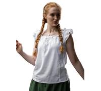 Leonardo Carbone® Damen Bluse Sommerbluse Lotte | Rüschen-Design | Verstellbarer Ausschnitt | Karneval, Halloween, Cosplay, LARP, Mittelalter, Tuniken | 100% Baumwolle Weiß XL