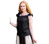 Leonardo Carbone® Damen Bluse Sommerbluse Lotte | Rüschen-Design | Verstellbarer Ausschnitt | Karneval, Halloween, Cosplay, LARP, Mittelalter, Tuniken | 100% Baumwolle Schwarz 3XL