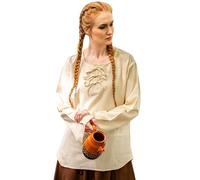 Leonardo Carbone® Damen Bluse Tilda | Schnürung Vorderseite | Mittelalter Design | Karneval, Halloween, Cosplay, LARP, Tunika, Hemd, Oberteil, Kostüm | 100% Baumwolle Natur M