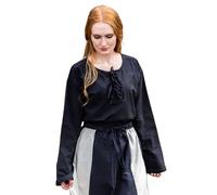 Leonardo Carbone® Damen Bluse Tilda | Schnürung Vorderseite | Mittelalter Design | Karneval, Halloween, Cosplay, LARP, Tunika, Hemd, Oberteil, Kostüm | 100% Baumwolle Schwarz XL