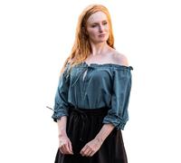 Leonardo Carbone® Damen Bluse Vera | Schulterfrei | Schnürung | Karneval, Halloween, Cosplay, LARP, Mittelalterbluse, Tunika, Kostüm, Festival, Event | 100% Baumwolle Petrol XL
