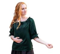 Leonardo Carbone® Damen Bluse Vera | Schulterfrei | Schnürung | Karneval, Halloween, Cosplay, LARP, Mittelalterbluse, Tunika, Kostüm, Festival, Event | 100% Baumwolle Grün M