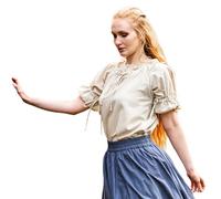 Leonardo Carbone® Damen Bluse Verena | Kordelzug Dekolleté | Rüschenärmel | Karneval, Halloween, Cosplay, LARP, Mittelalter, Wikinger, Kostüm, Tunika | 100% Baumwolle Natur L
